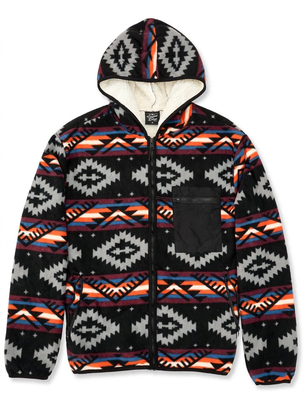 Original Deluxe Hooded Aztec Fleece Jacket - Black, Gray & Orange